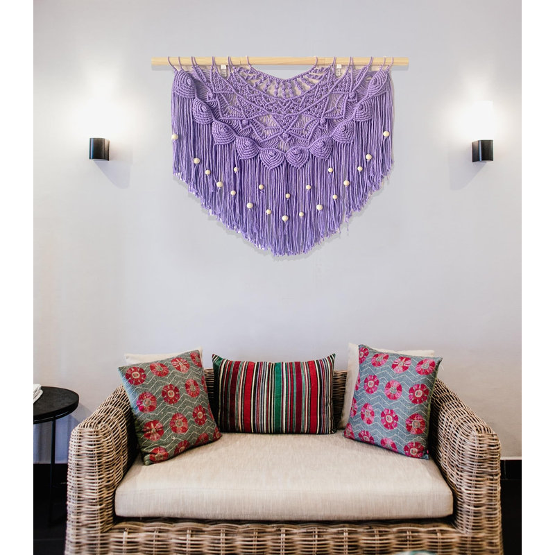 Grande décoration murale en macramé à motif de perles bohémiennes, art mural tapisserie gland bohémien, décoration murale l 31 po x H 25 po (mauve)