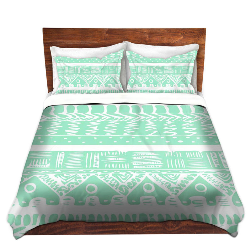 Ensemble de housse de couette boho aztec, 1 housse de couette grand + 2 taies standards, Menthe
