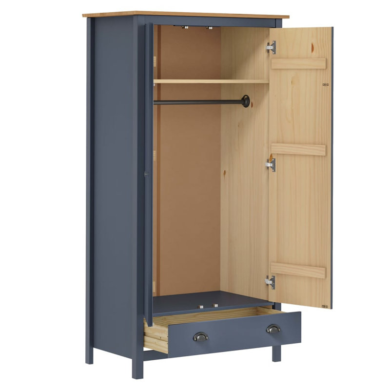 Funkhouser 2 Door Solid Wood Wardrobe, Grey