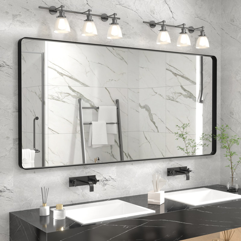 Miroir mural Aevar, 60 po x 28 po, Noir mat