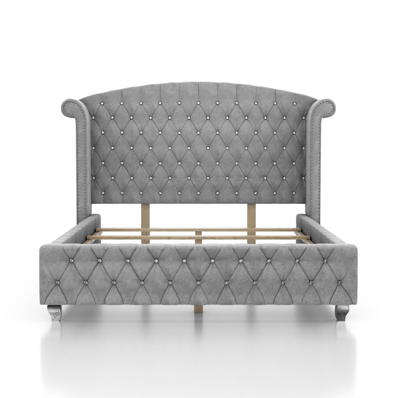 Waldschmidt Upholstered Wingback Bed, Queen, Gray