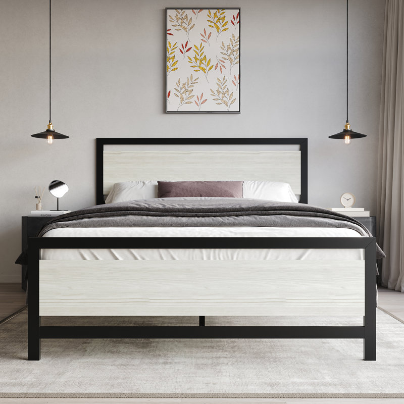 Vicent Metal Platform Bed, Light Gray, Full
