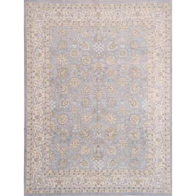 Tapis gris / bleu clair / beige noué à la main de haute qualité Ziegler 3000