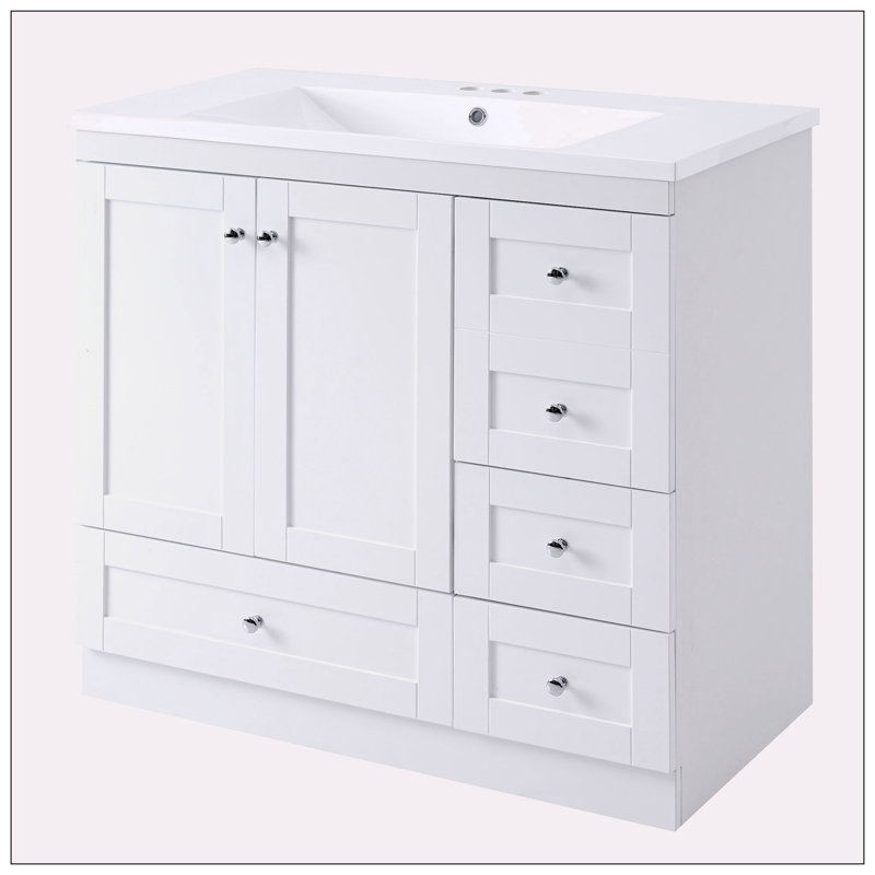 Meuble-lavabo sur pieds 36 po style Shaker, Blanc