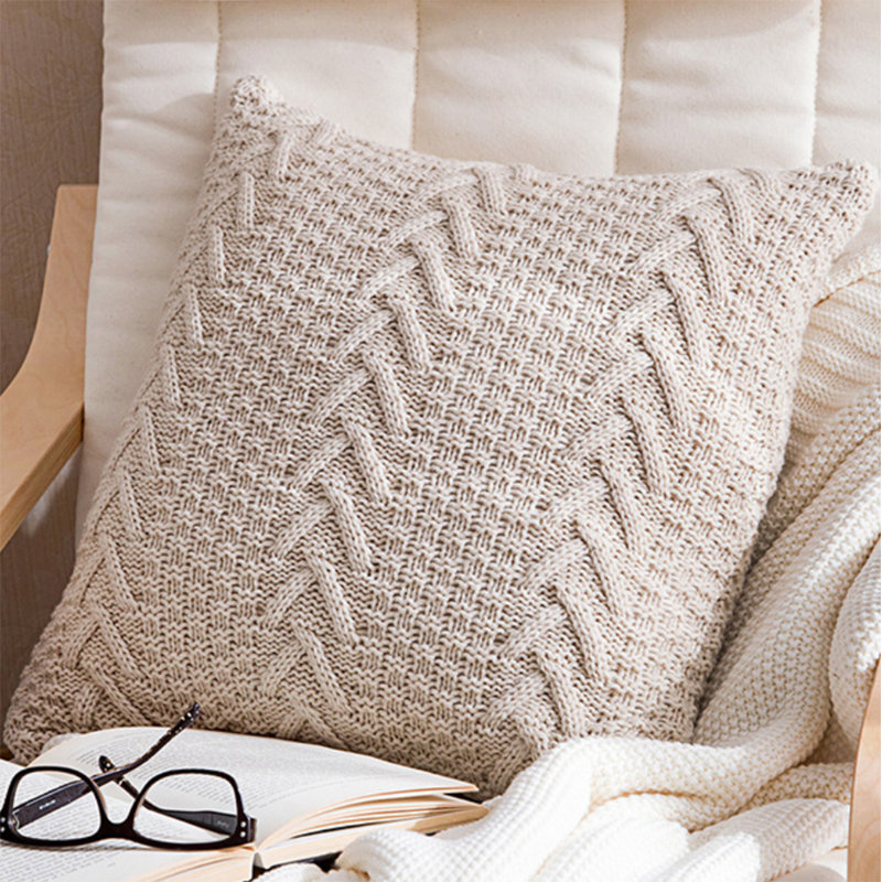 Pack of 1 Knitted 100% polyester Throw Pillow Cover 18"x18", Beige