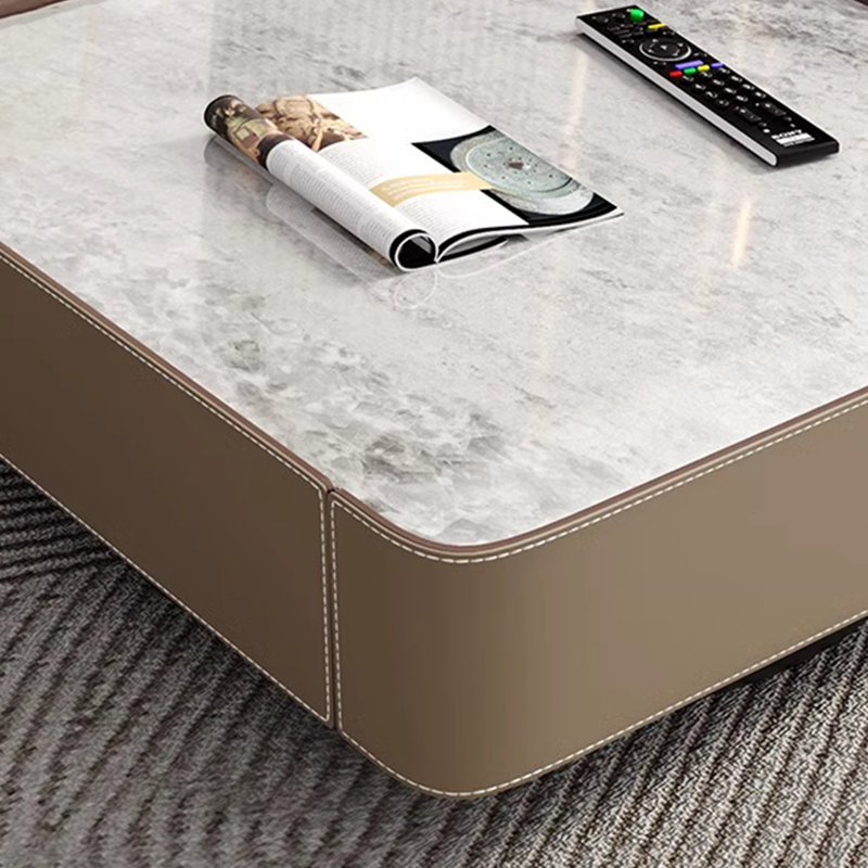 Luxury-Style Leather Rock-Style Tea Table, 13.8" H x 31.5" L x 31.5" W