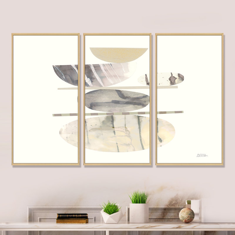 Ensemble de 3 encadrements géométriques neutres à motif géométrique Balance II - Shabby Elegance, H 20 po x l 36 po x P 1 po