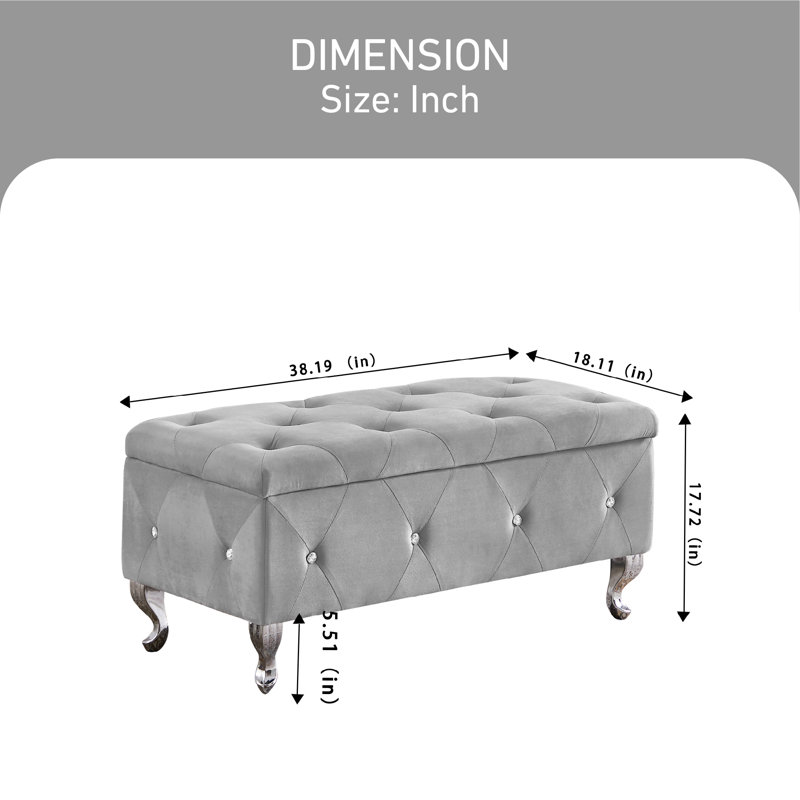 Banc de rangement rembourré Gianpaolo, gris