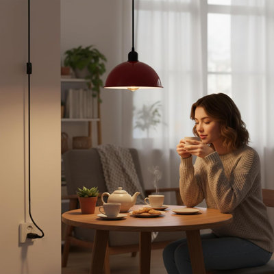 Luminaire suspendu en forme de dôme de 30 cm, lampe suspendue à poulie réglable par cordon enfichable de 13,1 pi, lumière de base en forme de dôme à abat-jour en métal E26 avec interrupteur marche / arrêt pour la cuisine et le café