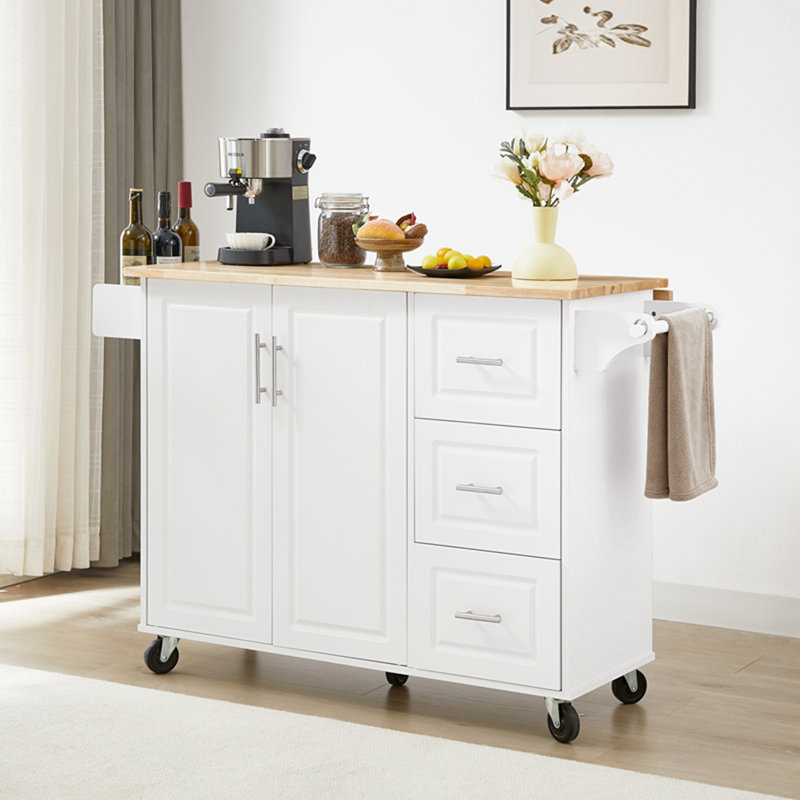 Chariot de cuisine avec armoire de rangement et support de tour, Blanc