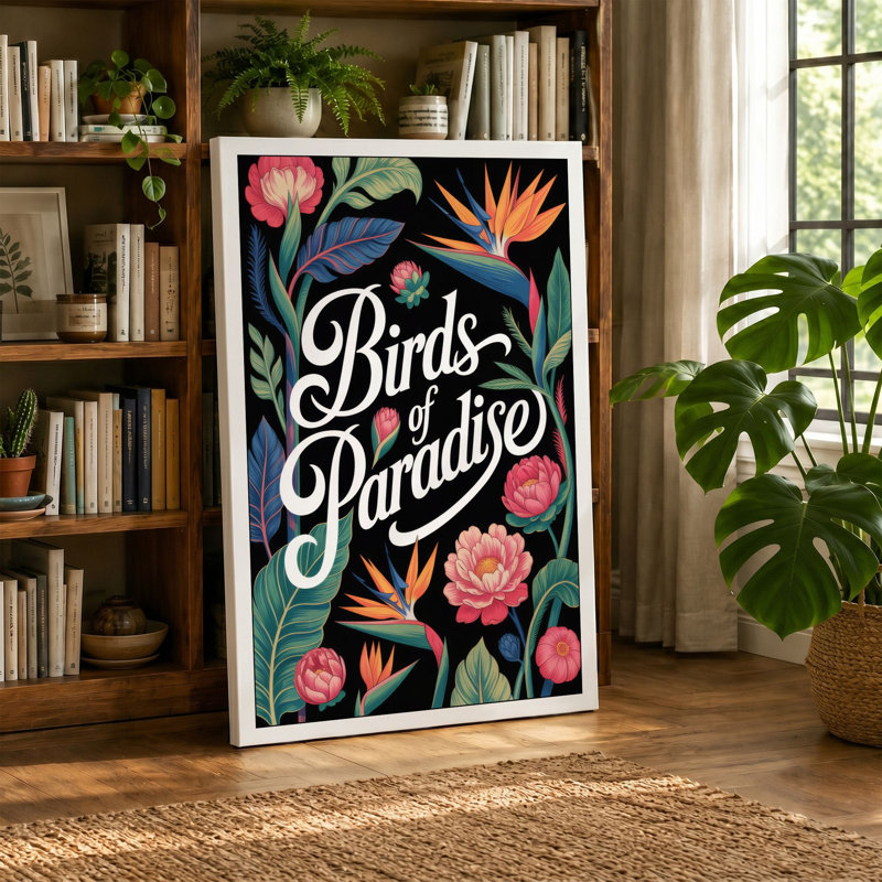 Birds of Paradise Botanical - Wrapped Canvas, 36x24 - 91.4 x 61.0 cm, White Border