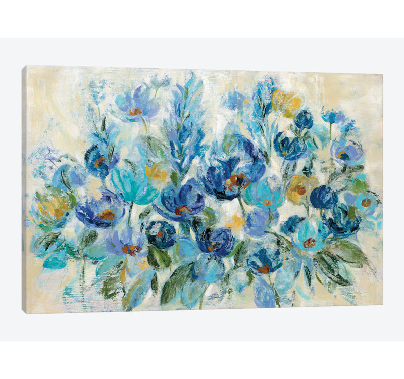 «Scattered Blue Flowers», impression sur toile, H 40 po x l 60 po x P 1,5 po, Toile tendue, Pas de tapis