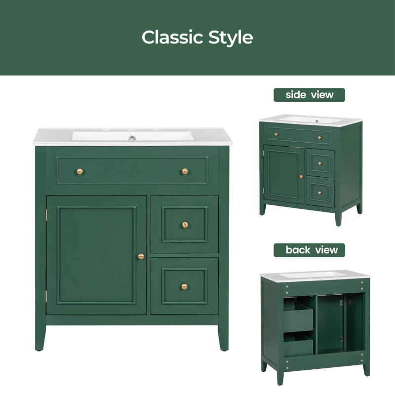 Meuble-lavabo simple 30 po avec plateau Nahshon, Vert
