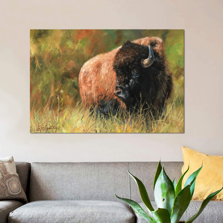 « bison i », impression sur toile, H 12 po x l 18 po x P 1,5 po, Pas de tapis, Toile tendue