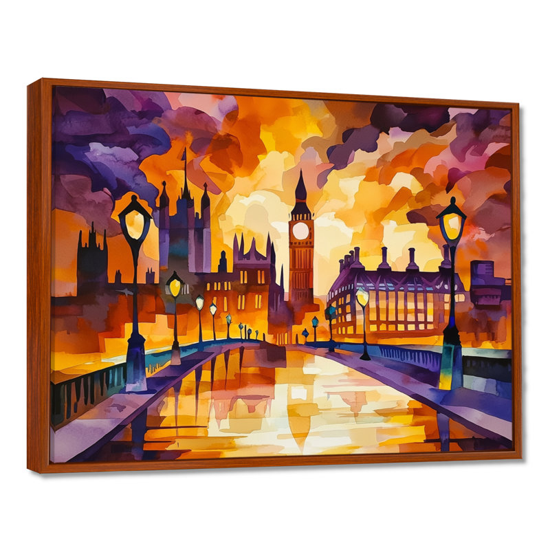 «London's Sunset City Views II - City London», reproduction d'art murale, H 34 po x l 44 po, Brun