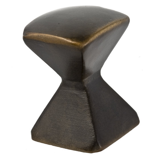 Forged 2 Square Knob, Antique Brass, 0.875" H x 0.875" W x 1.25" D