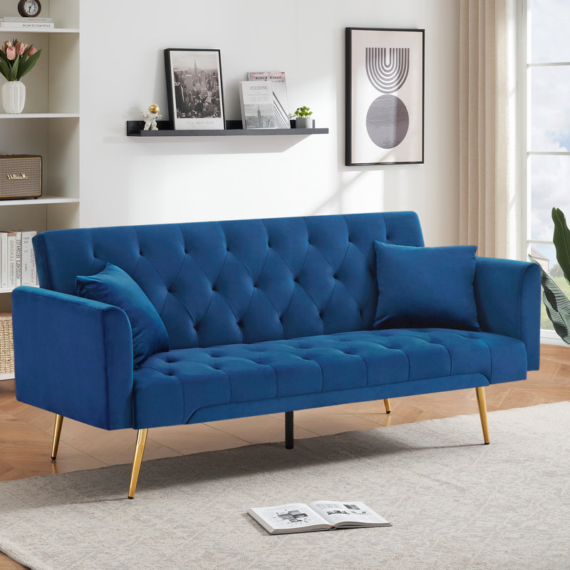 Futon canapé convertible canapé-lit en velours canapé-lit pour le bureau de la chambre à coucher salon, Bleu