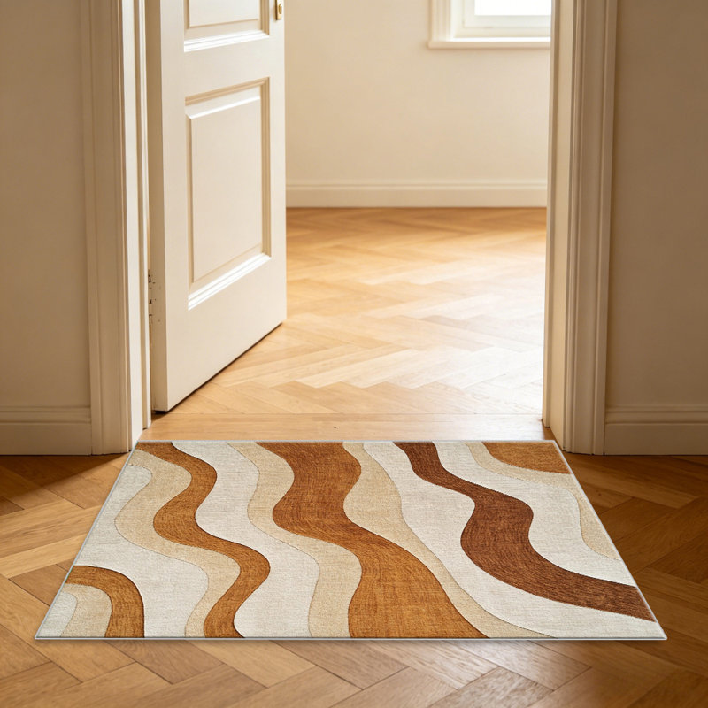 Brown Beige Wavy Stripes   area rugs for Living Room, Soft and Comfortable, Suitable for all seasons, easy to maintain, machine washable Indoor floor mat, Under Table Farmhouse suitable for Bedroom, Dining Room, Study,  Balcony, Home Decor Patio
