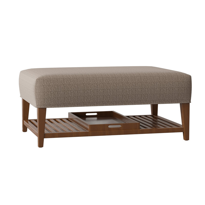 Repose-pieds rectangulaire avec rangement Carly, Pacanier, Chenille performance taupe Beantown 41