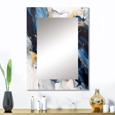 McKibbens - bleu foncé et doré, motif de fractales, miroir décoratif bleu
