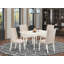 L'ensemble de table de cuisine 5 pièces pour 4 personnes comprend une table de salle à manger rectangulaire avec Dropleaf et 4 chaises de salle à manger Parson en tissu crème, lin blanc-109975287-106903518-106903517