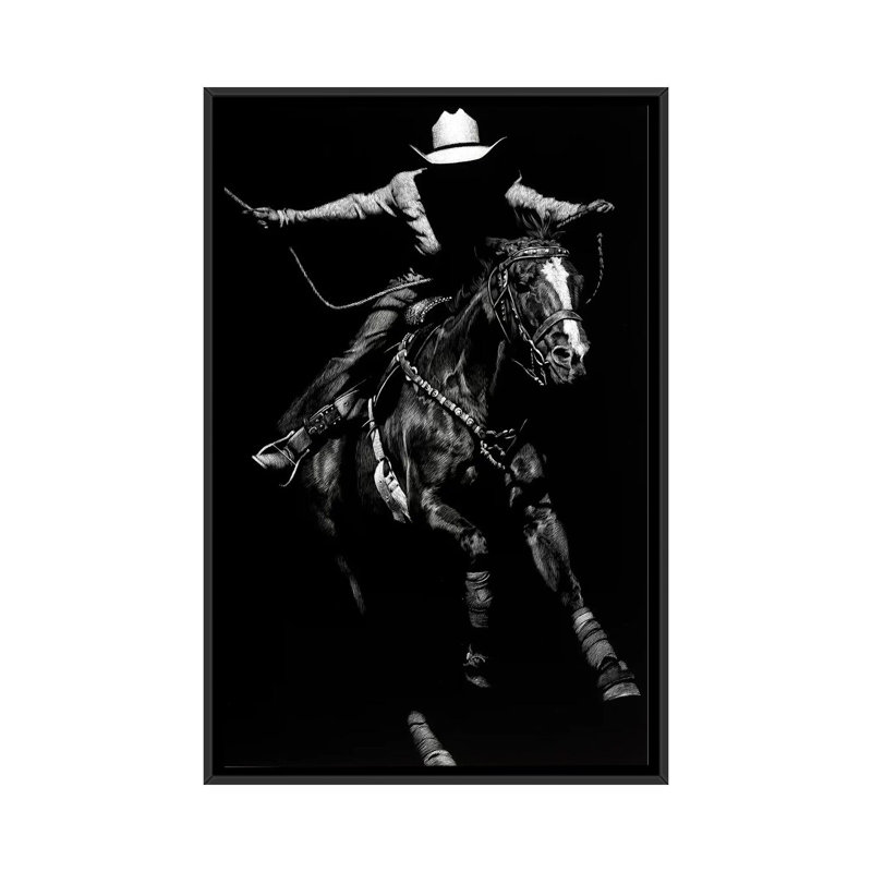 « scratching rodeo iii », impression sur toile, H 26 po x l 18 po x P 1,5 po, Toile avec cadre noir, Pas de tapis