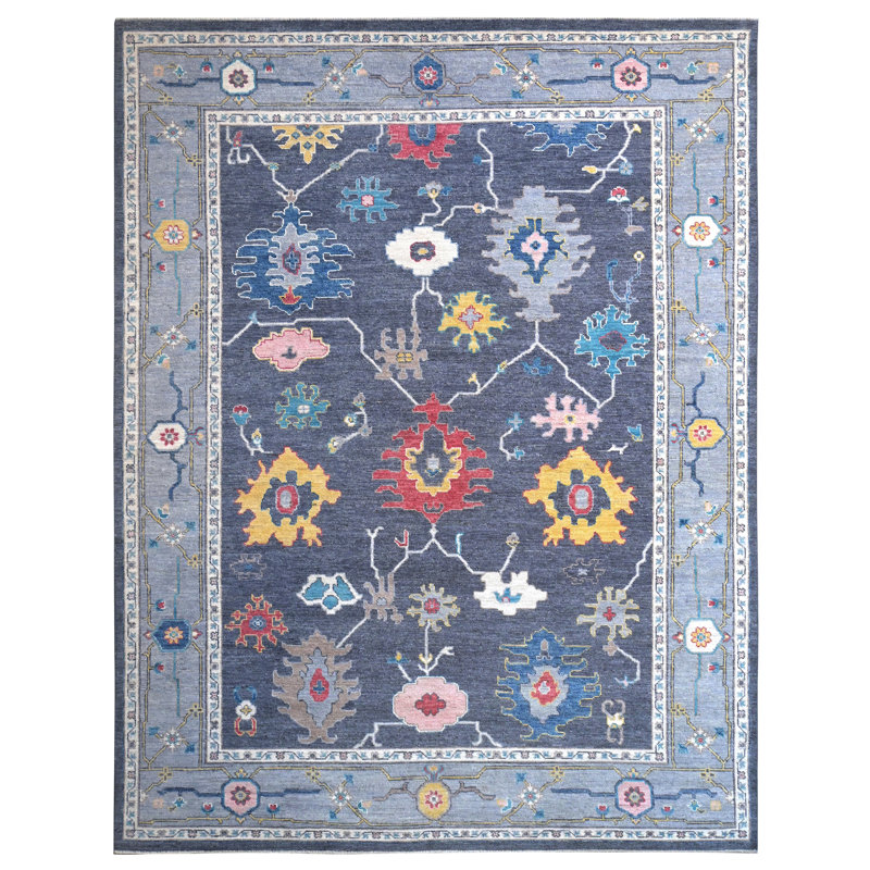 Tapis rectangulaire en laine noué à la main