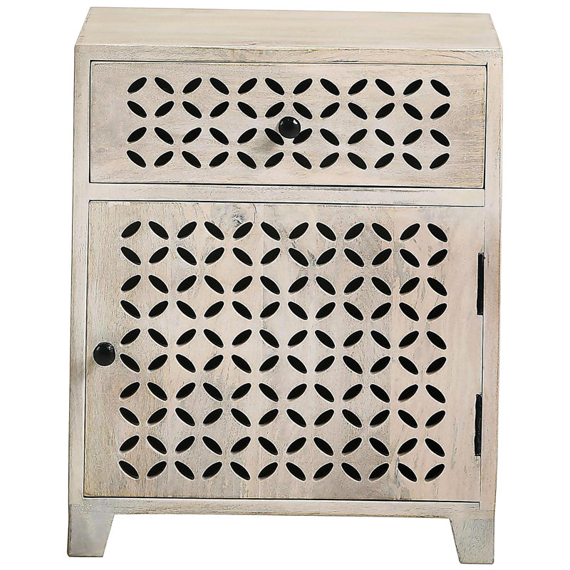 White Washed 1-Door Accent Cabinet with Drawer