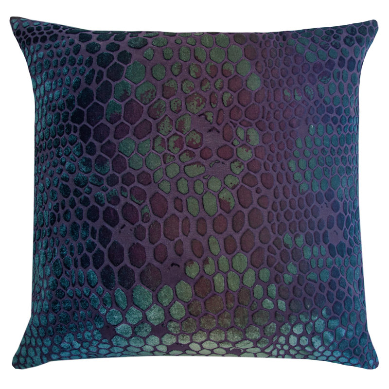 Snakeskin Square Velvet Pillow Cover & Insert, 22"H x 22"W, Peacock