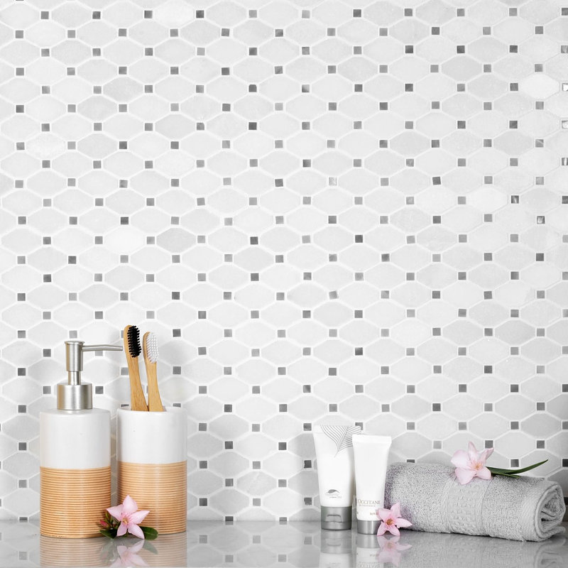 11.2" x 11.6" Natural Stone Octagon and dot Mosaic Wall & Floor Tile