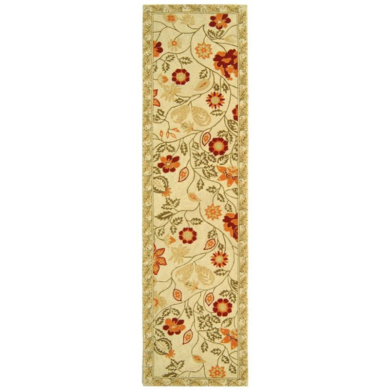 Hollander Floral Handmade Looped Wool Multi-Color Area Rug, Runner 2'6" x 12'