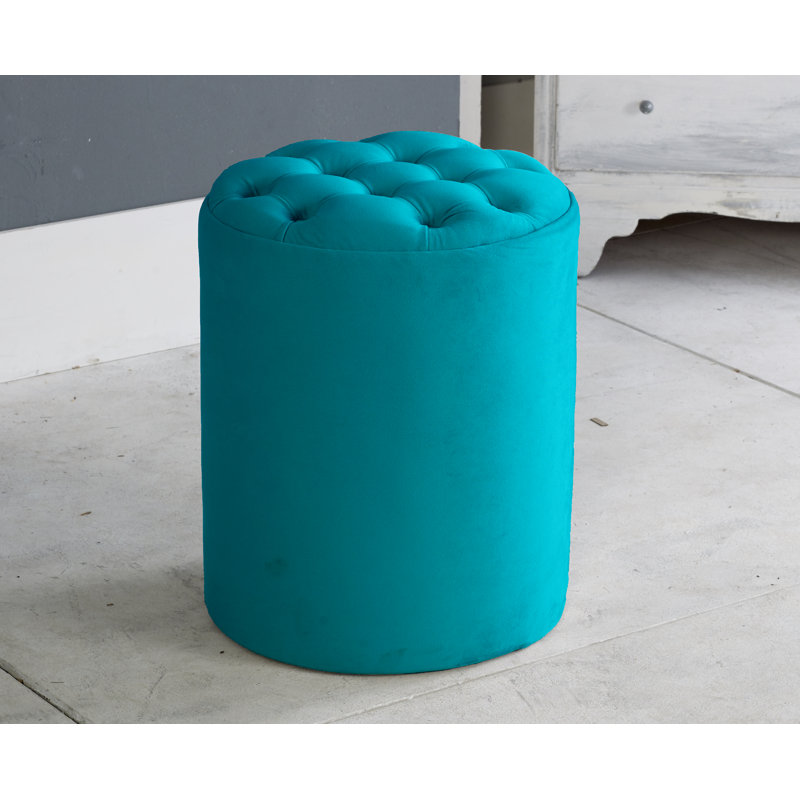 Henthorn 28cm Wide Velvet Tufted Round Solid Colour Pouffe Ottoman, Mallard