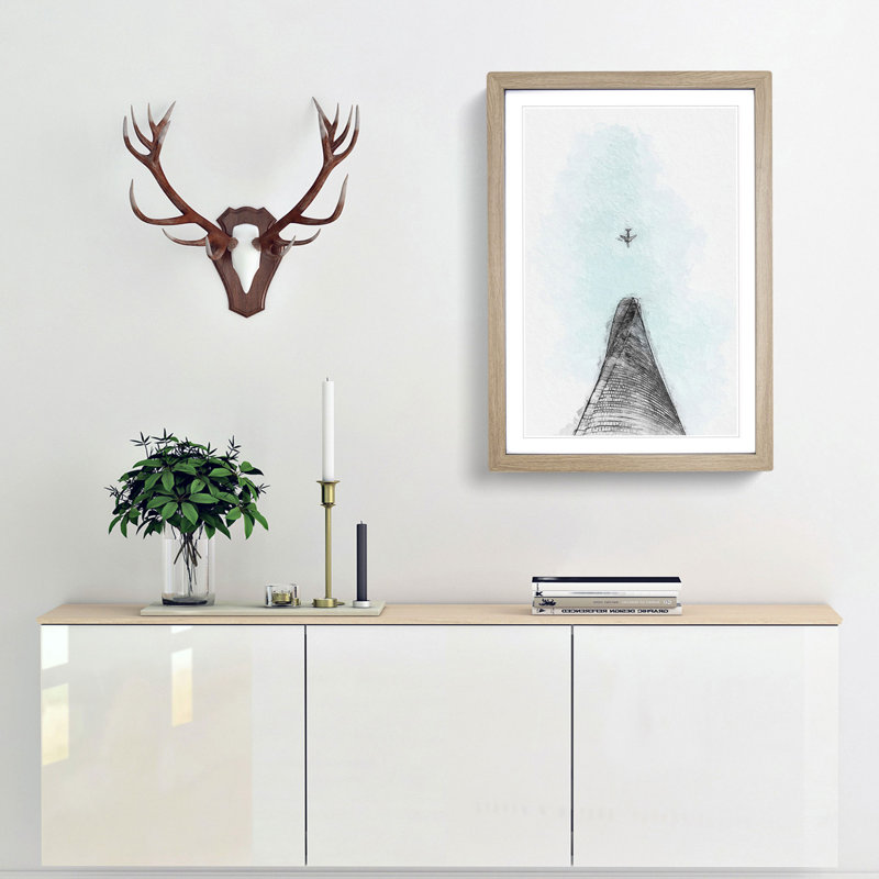 Airplane Above The World In Abstract - Single Picture Frame Painting, Oak Framed, 33cm H x 24cm W x 2cm D