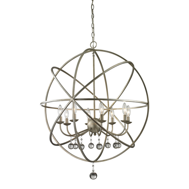 Berdina 8 - Light Crystal Dimmable Globe Chandelier, Antique Silver