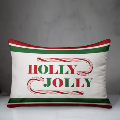 Holly Jolly Candy Cane Throw Pillow
