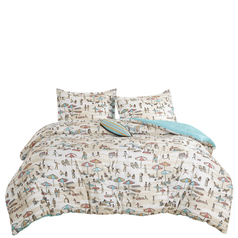 Surf Beach Scene Twin Comforter Set with Pillow Sham