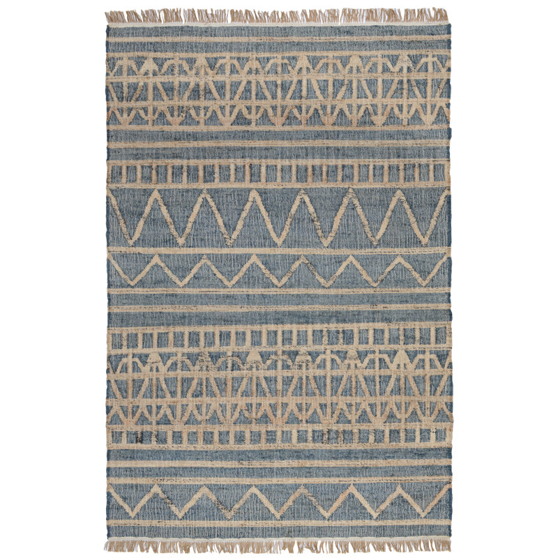 Megan Jute / Sisal Southwestern Area Rug in Natural/Blue, Rectangle 5' x 8'
