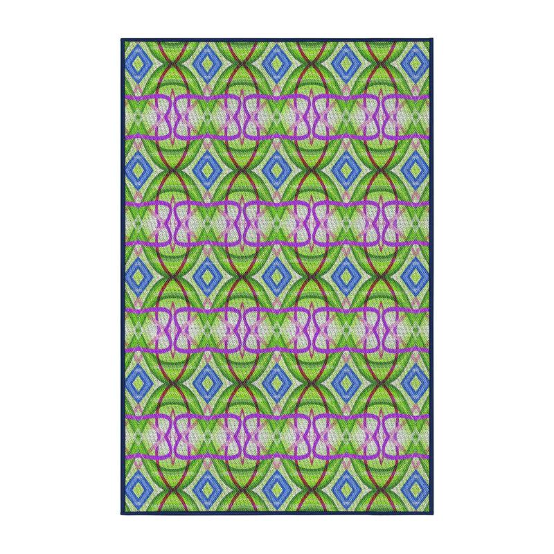 Tapis géométrique vert / mauve / bleu, Rectangle 6 pi x 9 pi
