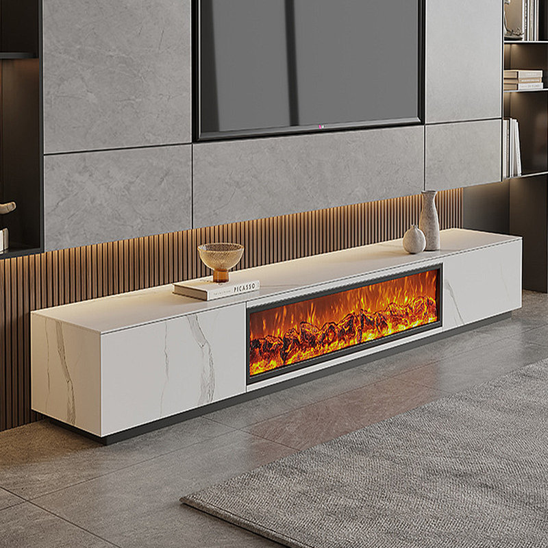 Meuble télé avec foyer à flamme simulée, Blanc, 78.74"