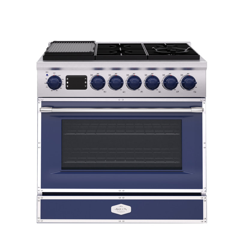 Akicon Freestanding Gas Cooktop Oven Combo, Features Sealed Burners, Rapid Convection Oven, Convertible Fuel (NG/LP), Durable Cast Iron Grating (CBSCBSB1)
