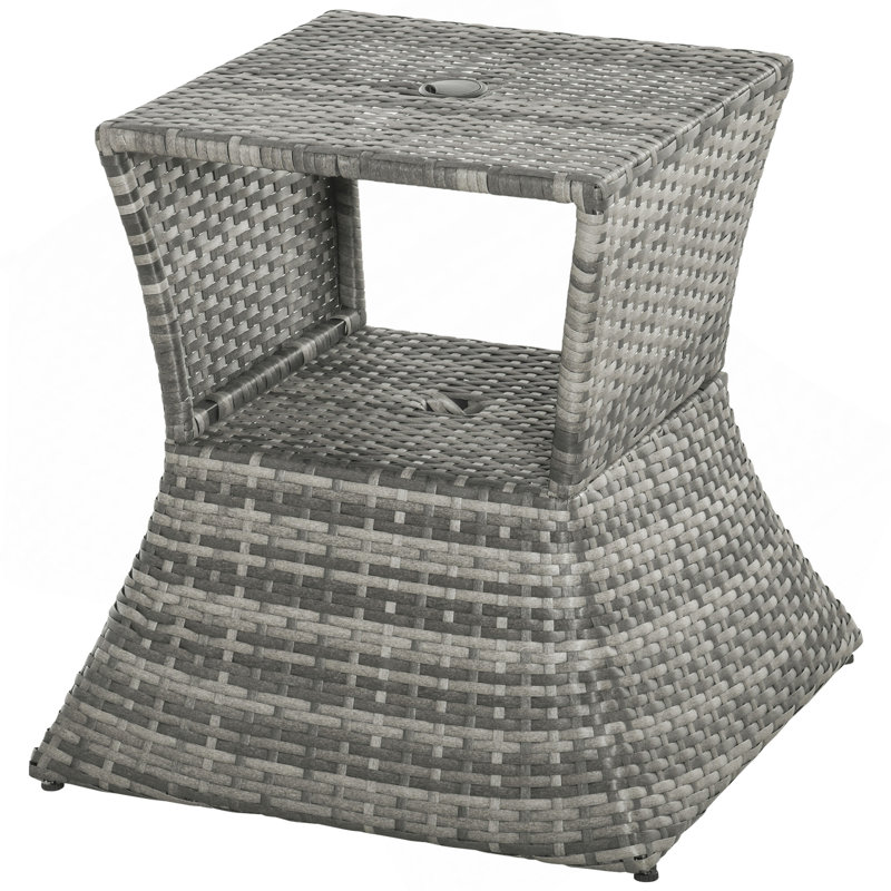 Table d'appoint en osier de rotin avec trou pour parasol Outsunny