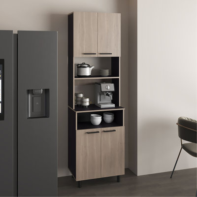 Armoire Otomo, avec 5 tablettes et 4 portes, noir, gris clair