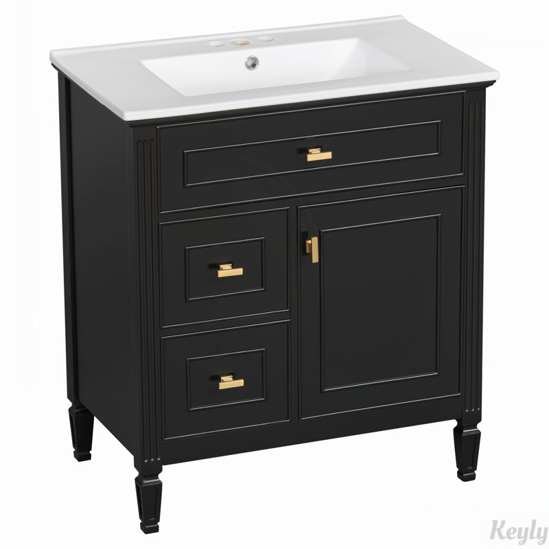 Meuble-lavabo 30 po avec lavabo, tablette réglable, Noir, noir, noir, noir