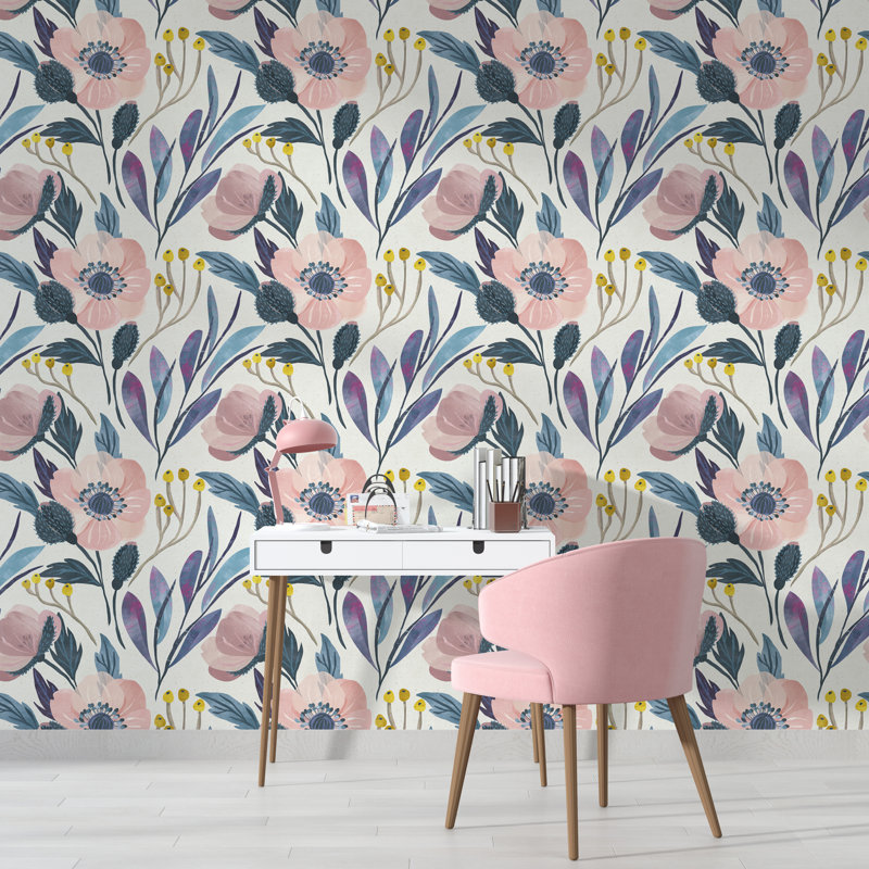 Papier peint adhésif floral mauve, l 24 po x L 50 po