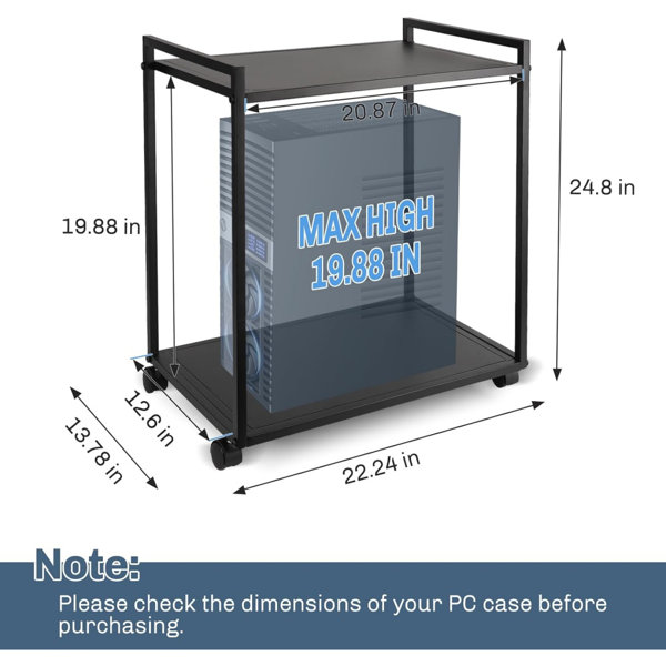 CUPTIFY Computer Tower Stand, 2-Tier PC Stand With Lockable Wheels CPU ...