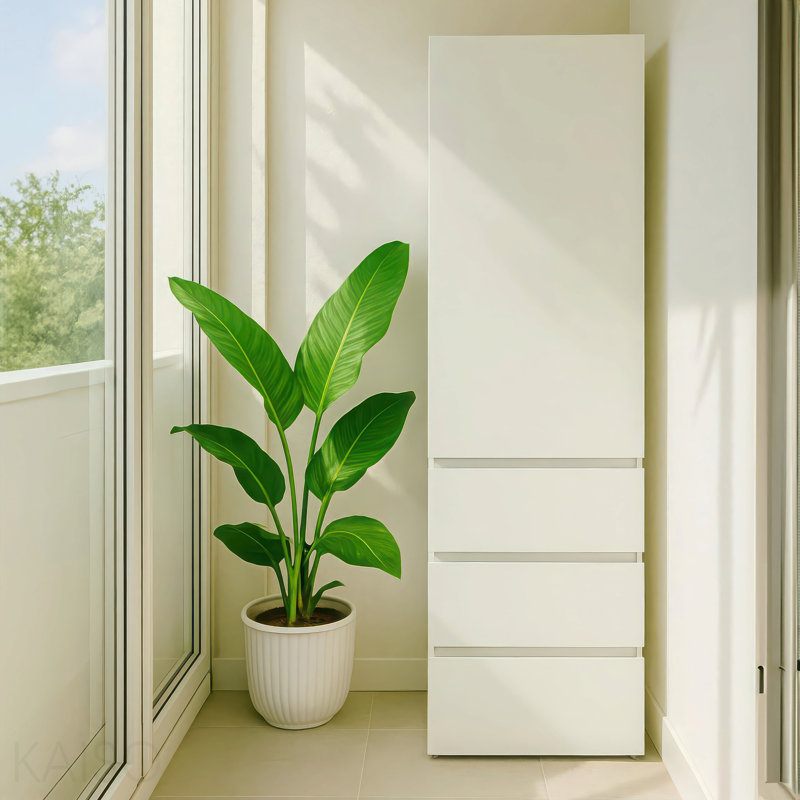 Armoire-penderie mince en bois avec tiroirs