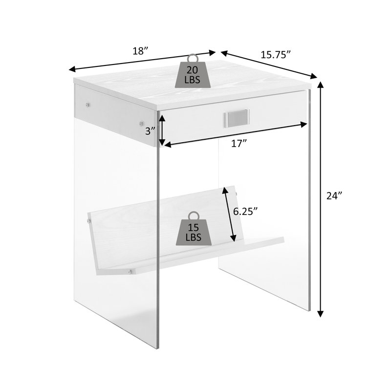 Allegonda 1 Drawer End Table with Shelf, White Faux White