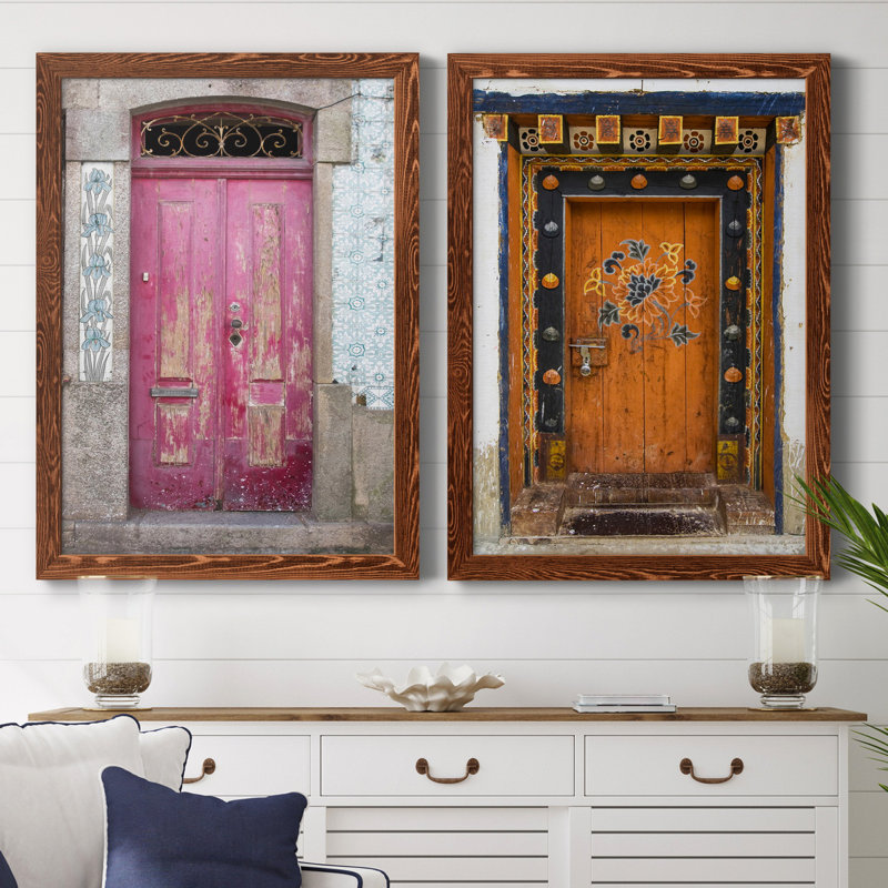 Porte portugaise - ensemble de 2 reproductions de photos, H 37,5 po x l 27,5 po x P 1 po, Toile avec cadre érable