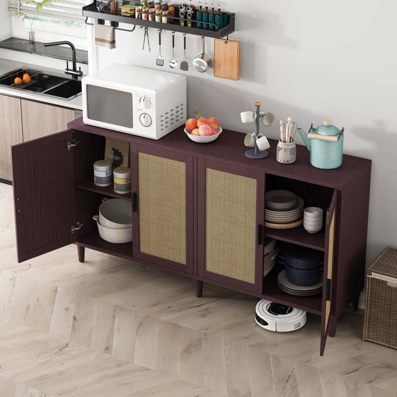 70" Rattan Buffet Cabinet with Storage,Adjustable Shelves, Brown