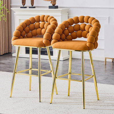 Ensemble de 2 tabourets de bar en velours avec chaînes dorées et détails capitonnés modernes